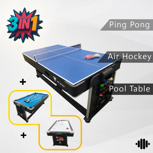 3-in-1 Game Table, Billiards, Air Hockey, Table Tennis, 7 Feet Black Table - Baba Saleh Sports Egypt | بابا صالح للأدوات الرياضية