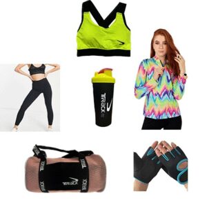 Handbag + shaker + sports bra + gym gloves + leggings + sleeveless T-shirt-شنطة هاندباج + شيكر + برا اسبورت + جوانتي جيم + بنطلون ليجن + تيشرت بكم